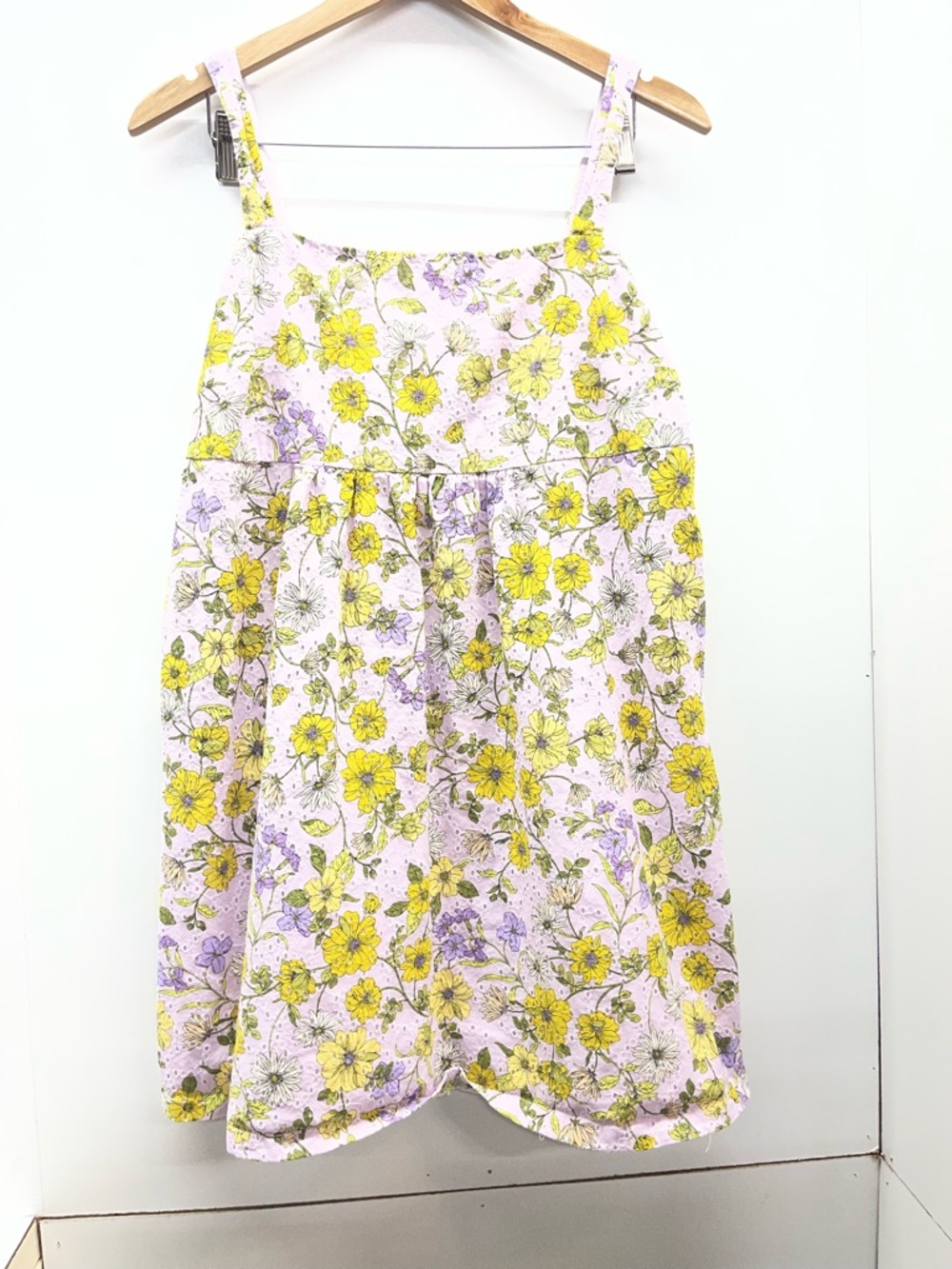 LOFT Lilac Floral eyelet lace Mini Dress with Yellow & Purple Blooms